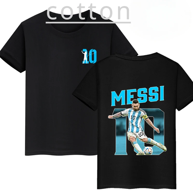 Messi Double-sided Printed Children\'s Cotton T-shirt Summer Short-sleeve Casual Sports Top Black Kid Baby Clothes Boys and Girls