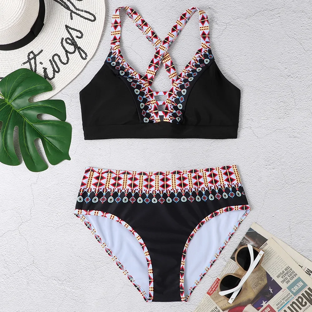 Bikini a vita alta Stampa costumi da bagno Costume da bagno a due pezzi Donna Costume da bagno sexy Biquini brasiliano Abbigliamento da spiaggia vintage 2024 Estate