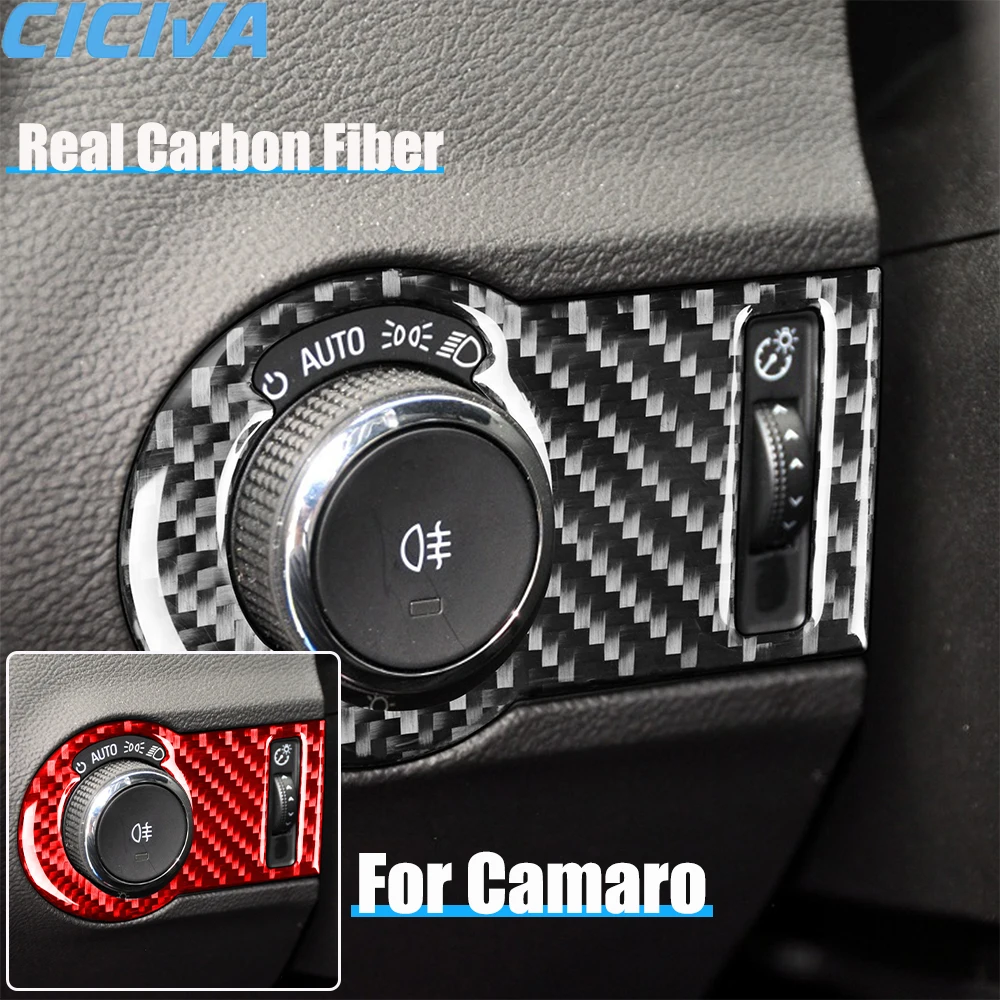 

Настоящее углеродное волокно, автомобильные аксессуары, накладка на переключатель фар, декоративная крышка, мягкая наклейка для Chevrolet Camaro 5-го поколения 2010-2015