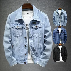 Denim Jacket Men Coats Turn Down Collar Coat Full Sleeve Casual Loose Regular Single Breasted Simple Jackets Autumn Winter