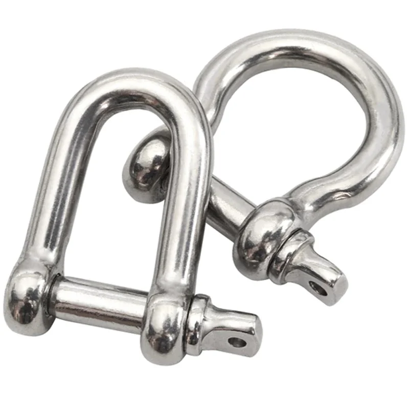 Stainless Steel D Link Shackle Ring Hooks Lifting Shackle Lock Wire Rope Clips M4-M16 Rigging Shackle Hooks Boat Hardware Tools