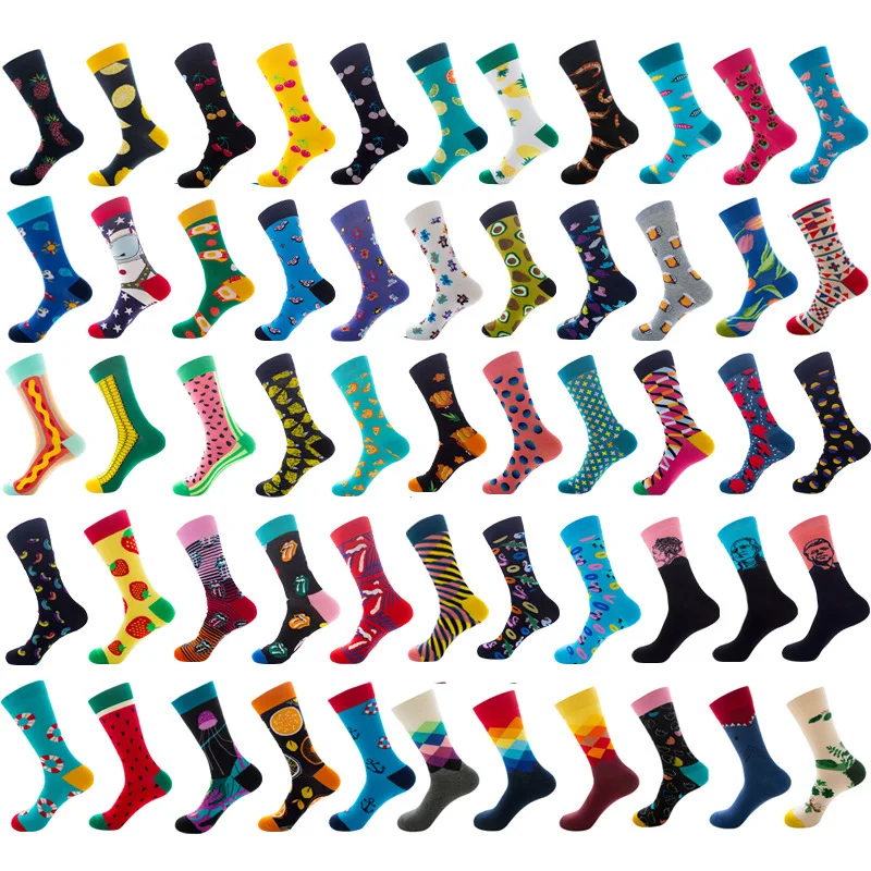 Color Tide Socks Happy Men's Socks Fruit Women's Socks Medium Tube Socks Cartoon Pattern Socks Couple Cotton Socks