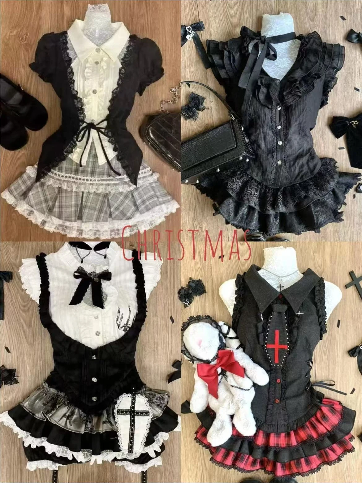 

2024 Рождественский наряд Лолиты, японский милый женский комплект из двух предметов, лоскутный кардиган с длинными рукавами и рюшами + юбка-тортик с бантом