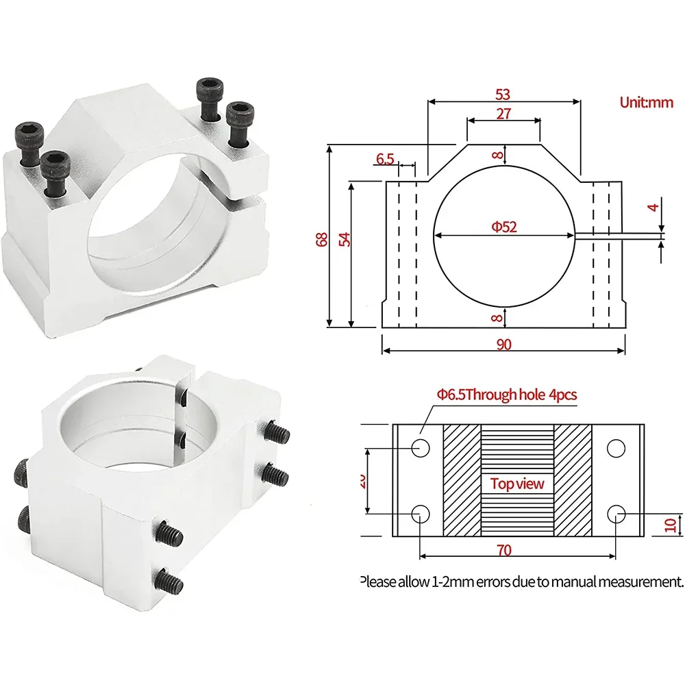 Aluminium CNC Spindle Clamp Holder Inner Diameter 52mm Z Axis Router Mount Bracket 300W 500W 600W Spindle Fixture For CNC Router