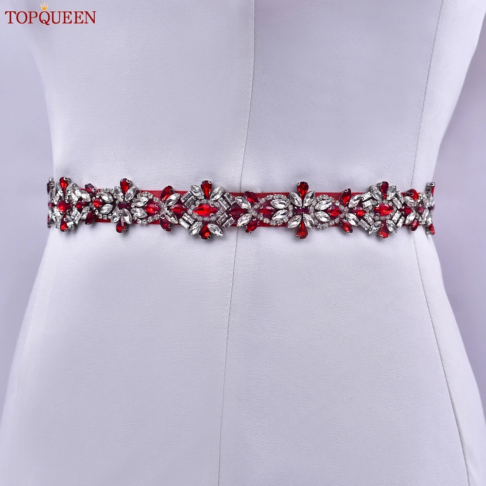 TOPQUEEN Rot Strass Braut Gürtel Schärpe Hochzeit Gürtel Rot Abendkleid Taille Dekoration Hochzeit Zubehör Brautjungfer Geschenk S09 – Detail 16