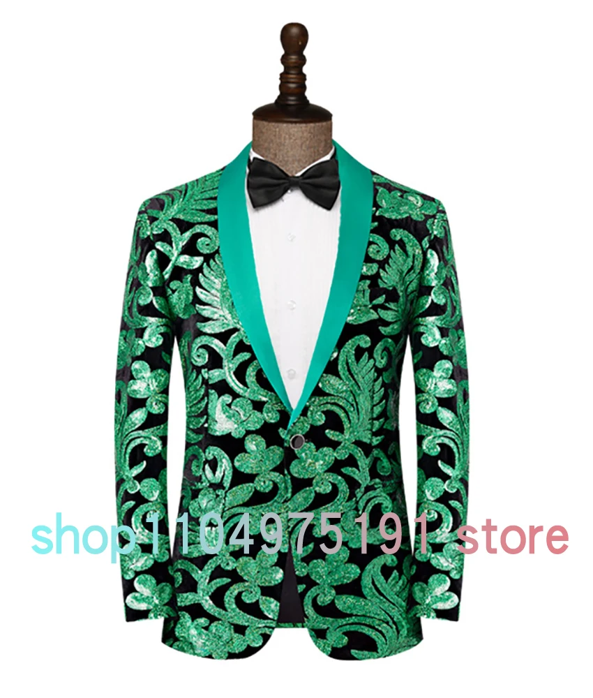 Temperament Men's big floral sequin jacquard tuxedo stage performance suit. Delicate Homecoming Gowns Party Gowns prom dresses