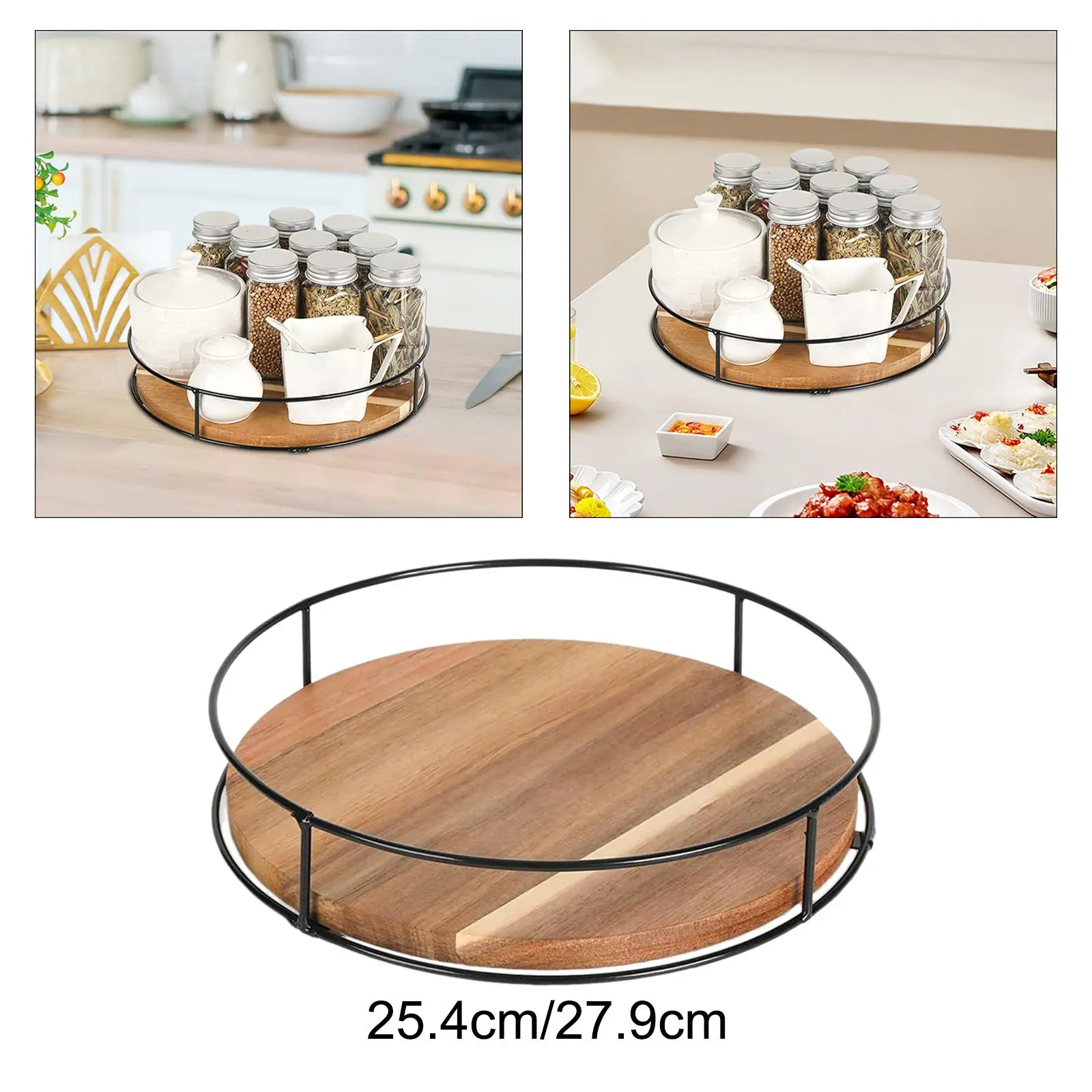Turntable Tray 360 Degree Turntable Organizer with Metal Sides,Spice Rack,Rotating Storage Tray for Countertop Bar Decoration