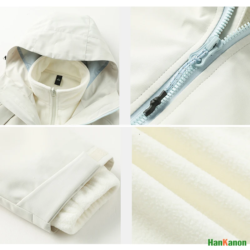 3 - في - 1 سترة نسائية قصيرة للخريف/الشتاء للاستخدام الخارجي مع بطانة من الصوف: سترة تخييم خارجية بسيطة ودافئة ومتعددة الاستخدامات مكونة من قطعتين