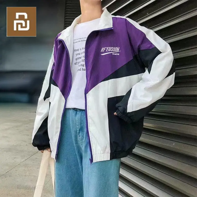 Youpin College Style Varsity Jacket Men Spring Letter Embroidery Bomber Casual Street Loose Patchwork Zipper Coat Women Couple