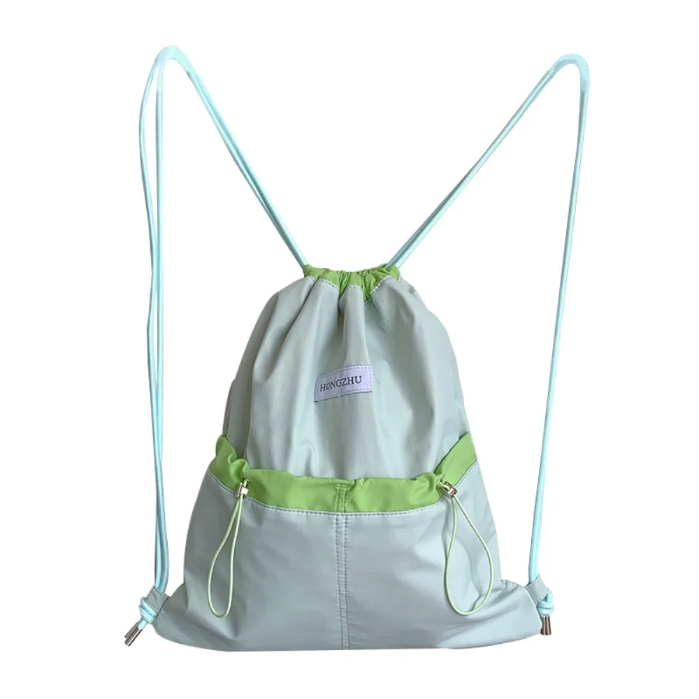 

Korean Style Drawstring Backpacks Large Capacity Niche Design Light Soft Nylon Bag Contrast Color Tote Bag Shoulder Bag
