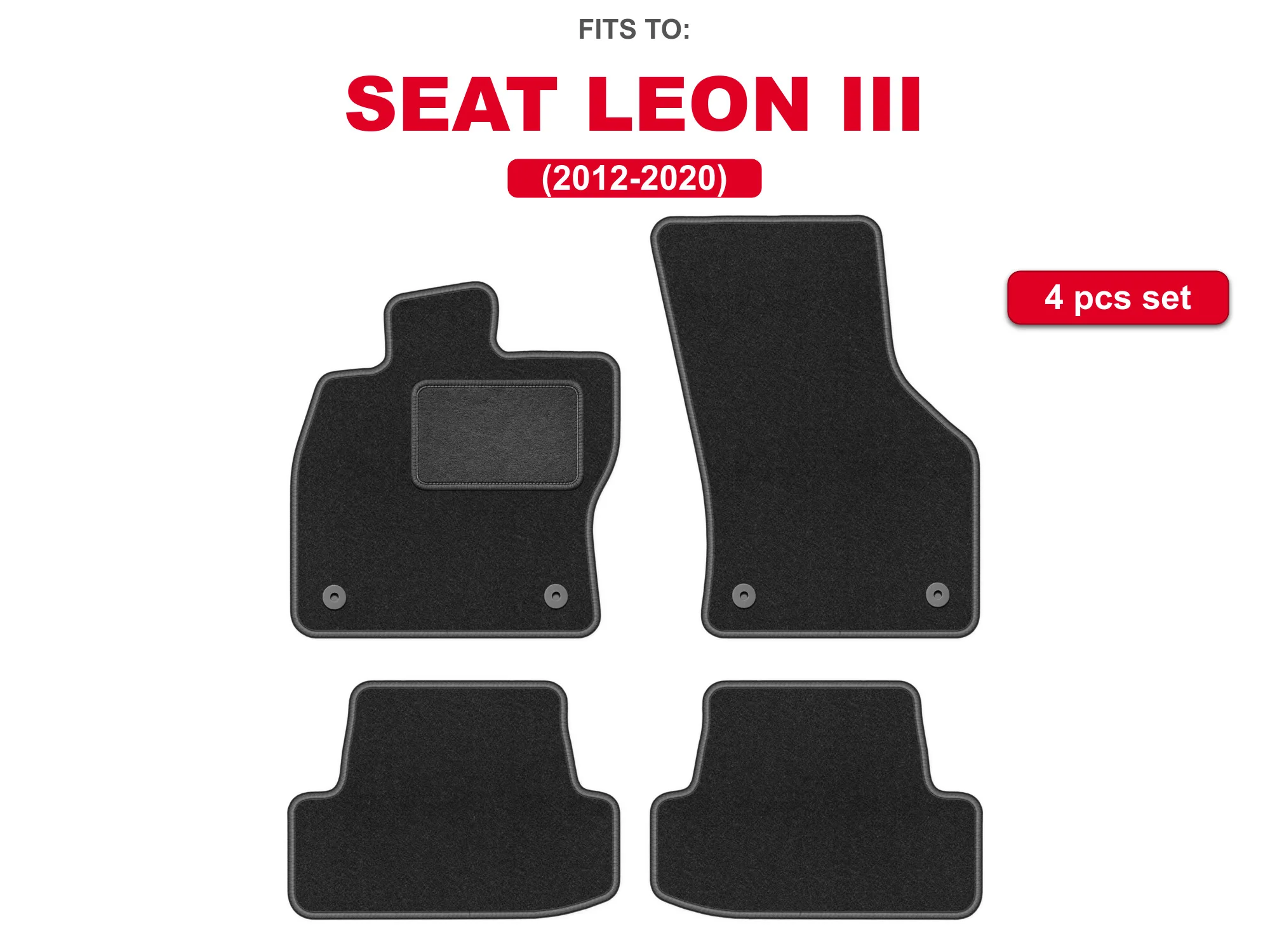 Auto-velourmatten voor: Seat Leon III 2012-2020, in de auto passende grafietkleurige automattenset