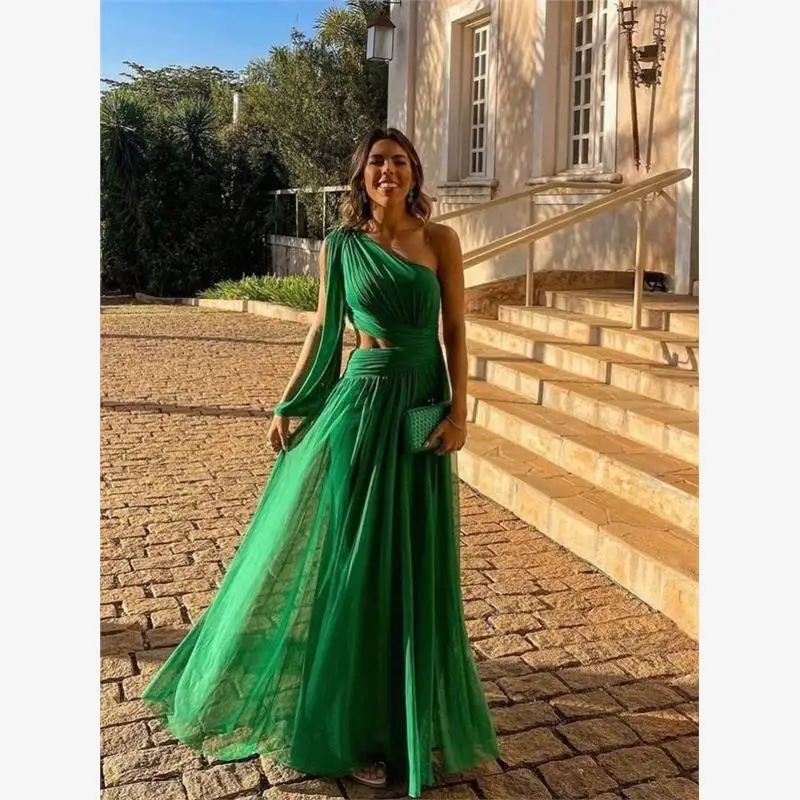 

Slim Fit One oulder Pure Color Par Dr Street Sle High Waist Midi Skirt Long Sve Spring Summer Autumn Women's Dr