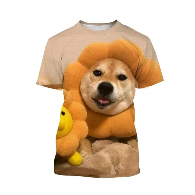 Summer Men Cute Animal Shiba Inu Dog Pattern 3d Printed O Collar Short Sleeve T-Shirt Funny Funny Loose Casual Plus Size Top