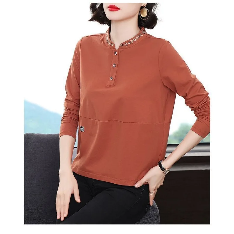 

Футболка с длинными рукавами для женщин среднего и пожилого возраста, весенние и осенние темпераментные топы и нижние рубашки
