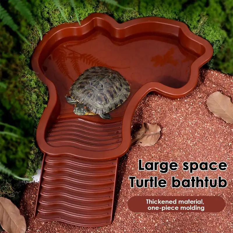 Piscina de banho para répteis, prato de alimentação, pote de água com escada, tartaruga, paisagem, decoração de tanque de peixes para tartaruga gecko