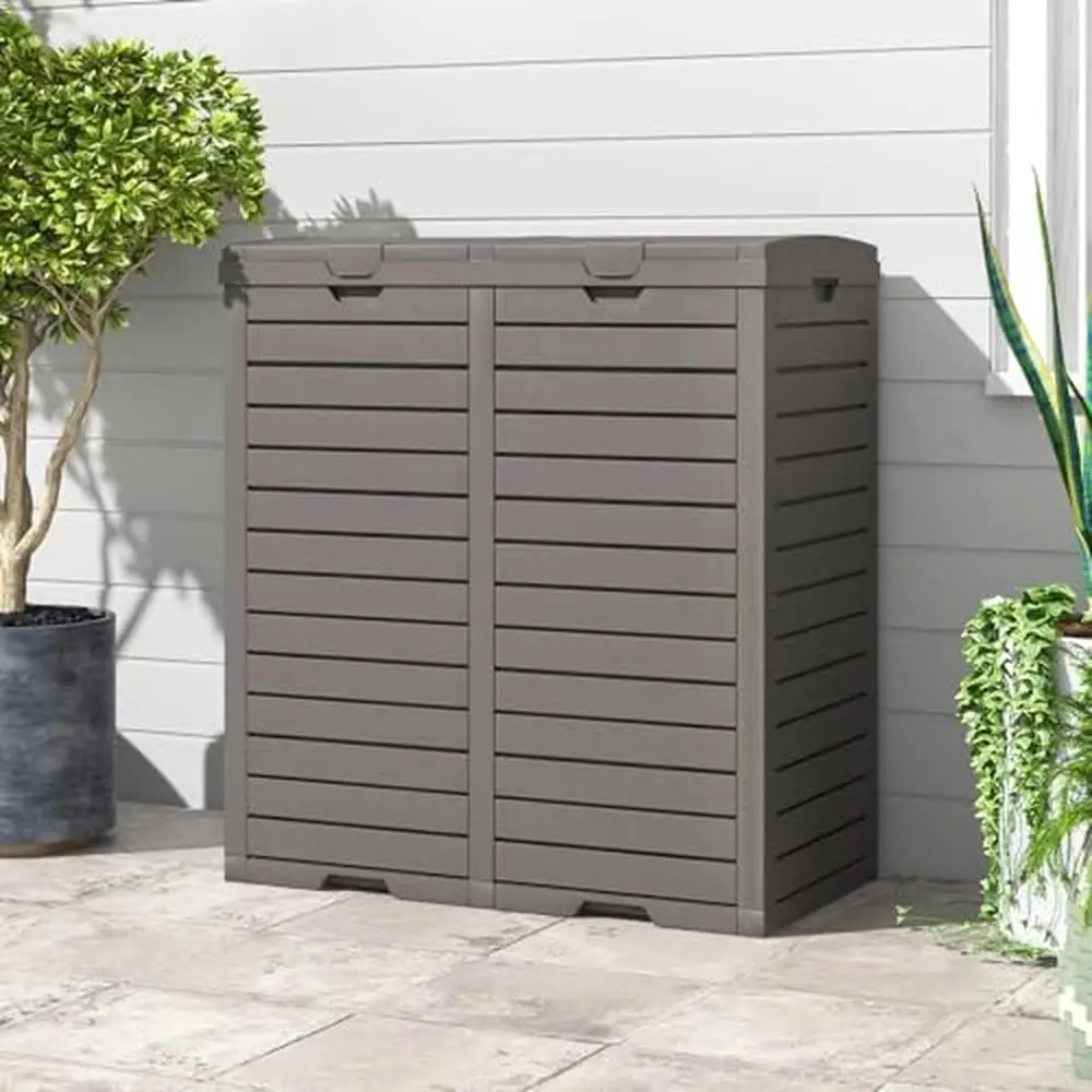 62 Gallon Outdoor Trash Can Double Bin Tiered Lid Drip Tray Cut-Out Handle Large Classified Garden Deck Patio Kitchen Waste Bin