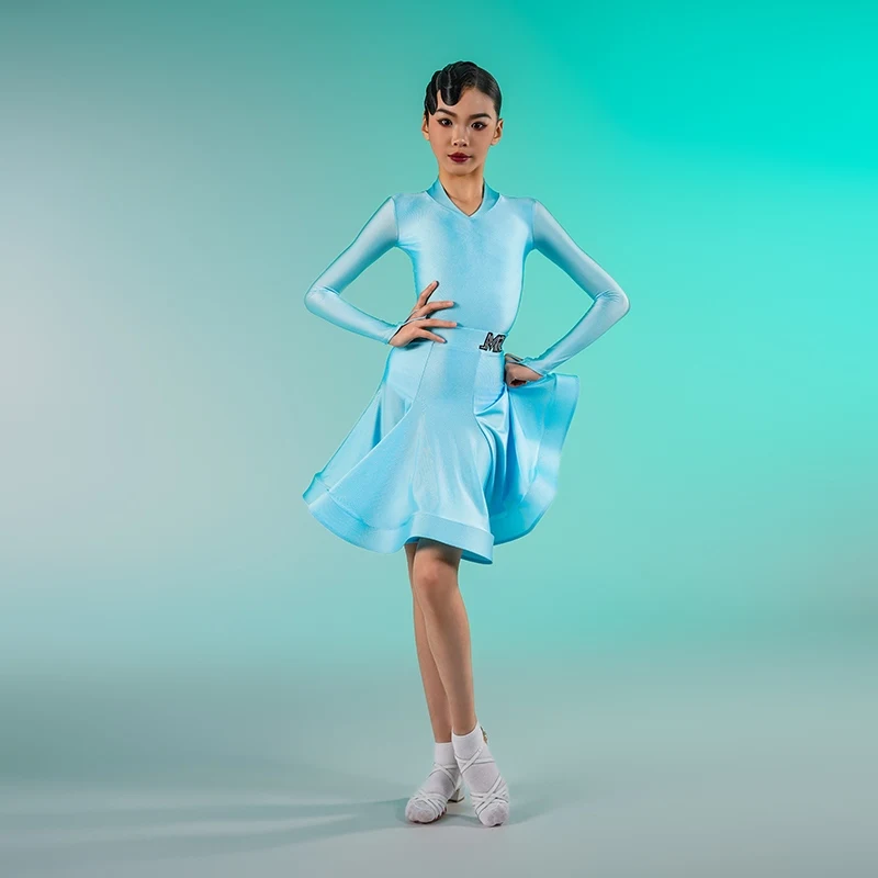 Costumes de concours de danse latine pour filles, vêtements de danse Tango Rumba pour enfants, robes de danse de salle de bal à manches longues SL11686