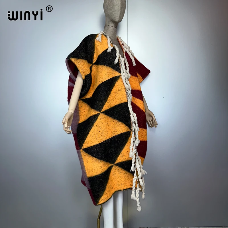 WINYI capa de invierno caftán frontal abierto largo maxi abrigo grueso cálido abrigo femenino para mujer abrigos africanos abaya dubai lujo