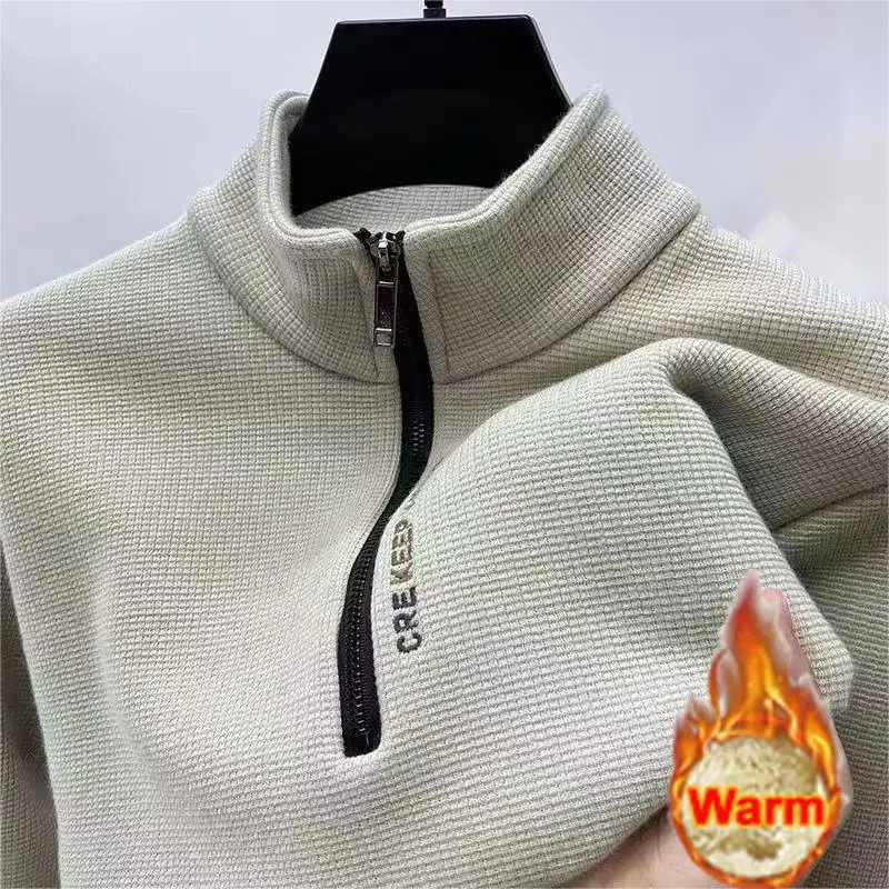 Men's Clothing Turtleneck Sweater Fashion Men's Knitwear Solid Color Chunky Half Zipper Thickening Sweater Luxury Warm Sweater