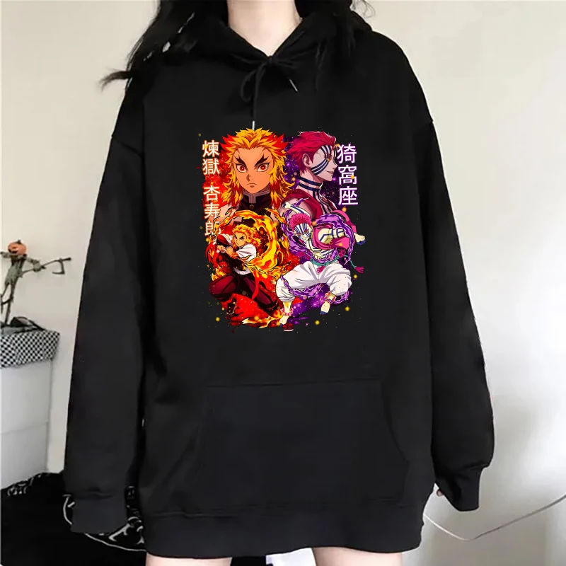 New Anime Rengoku Kyoujurou Akaza Print Hoodies Women Causal Tops Unisex Harajuku Long Sleeve Sweatshirts