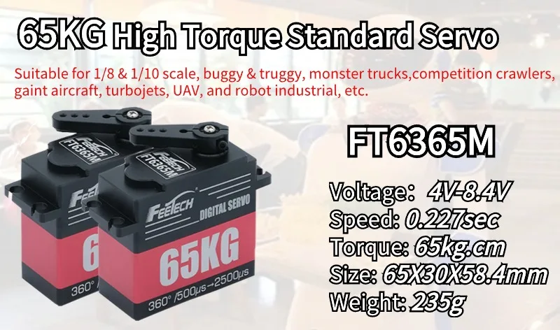 Shenzhen Feetech Servo 65Kg Hight Torque 360 Degree Steel Gear Digital Servo Motor for Dynamixel Xl330 /Boat Engine