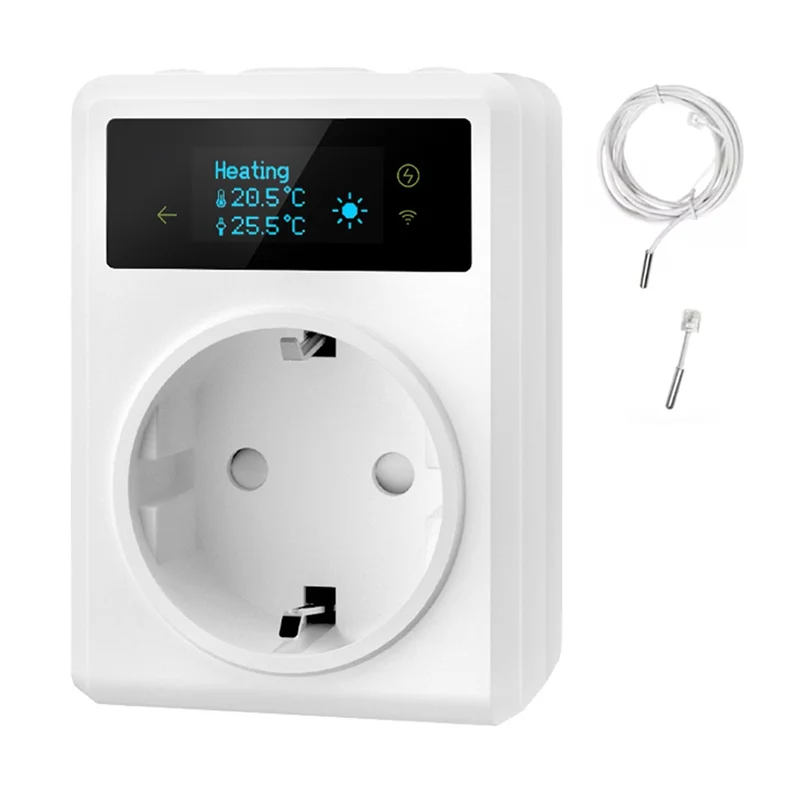 ABSQ-Tuya واي فاي ترموستات المخرج التوصيل 16A مع استشعار درجة الحرارة للبرمجة العد التنازلي المقبس للتدفئة والتبريد الاتحاد الأوروبي التوصيل