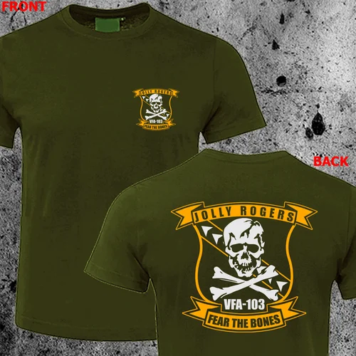 Imagen 2 del producto Camiseta Naval Jolly Rogers VFA-103 con emblema del símbolo del escuadrón, 100% algodón, cuello redondo, manga corta, camiseta informal de verano para hombre, talla S-3XL