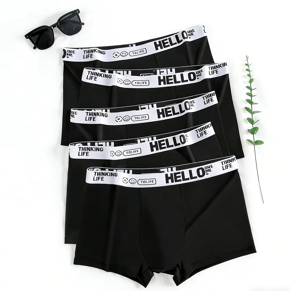 

5PCS Men's Boxer Briefs Fashion Letter Printed Plus Size Underwear Comfortable Breathable Stretch Casual Shorts for Men