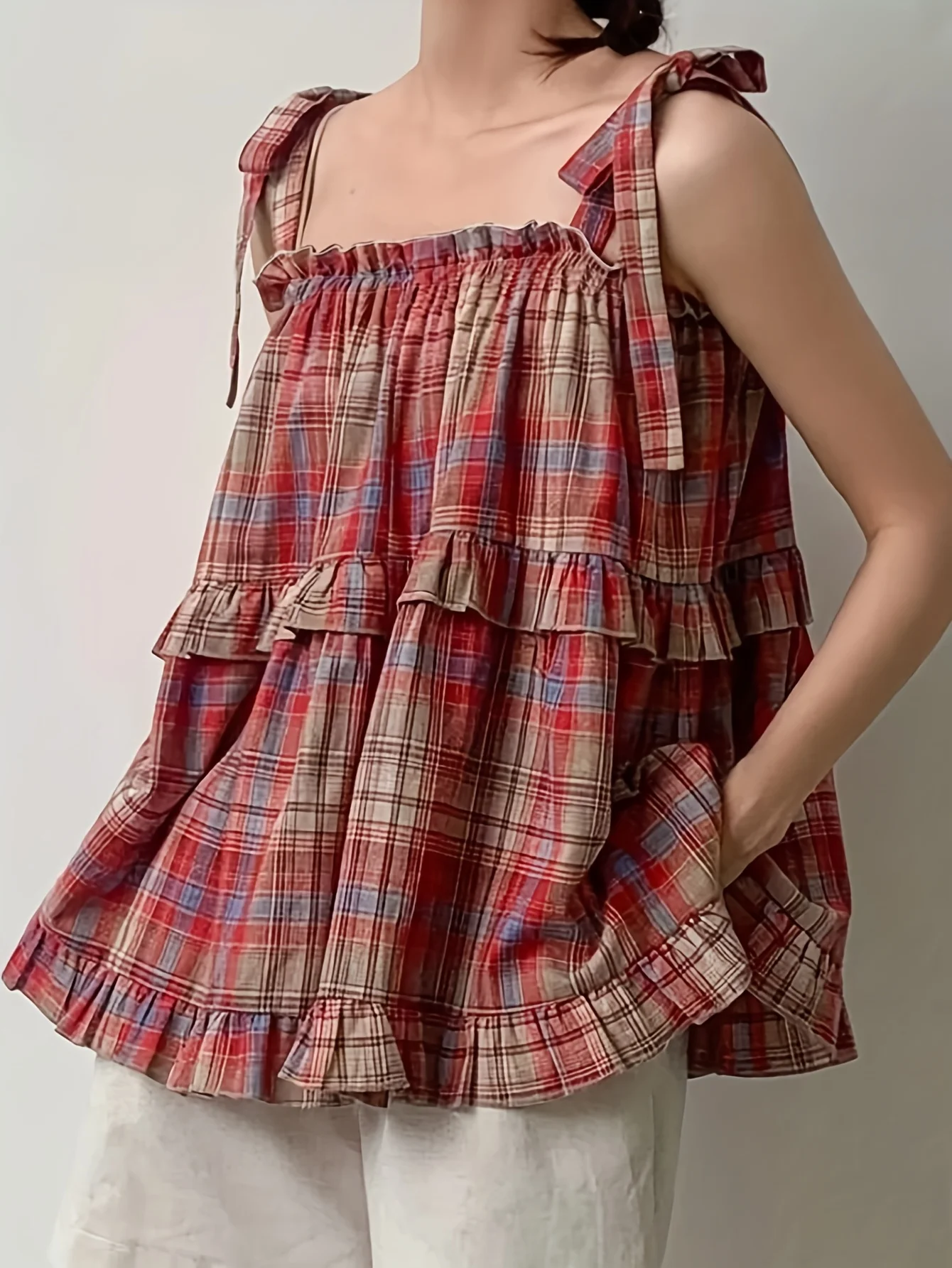 Spring Summer Aesthetic Comfortable Checkered Top