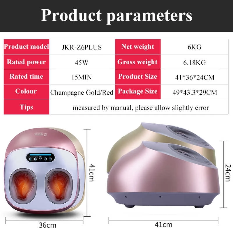 JinKaiRui Electric Vibrator Foot Massager Health Care Massage Infrared Heating Therapy Shiatsu Kneading Air Pressure Machine