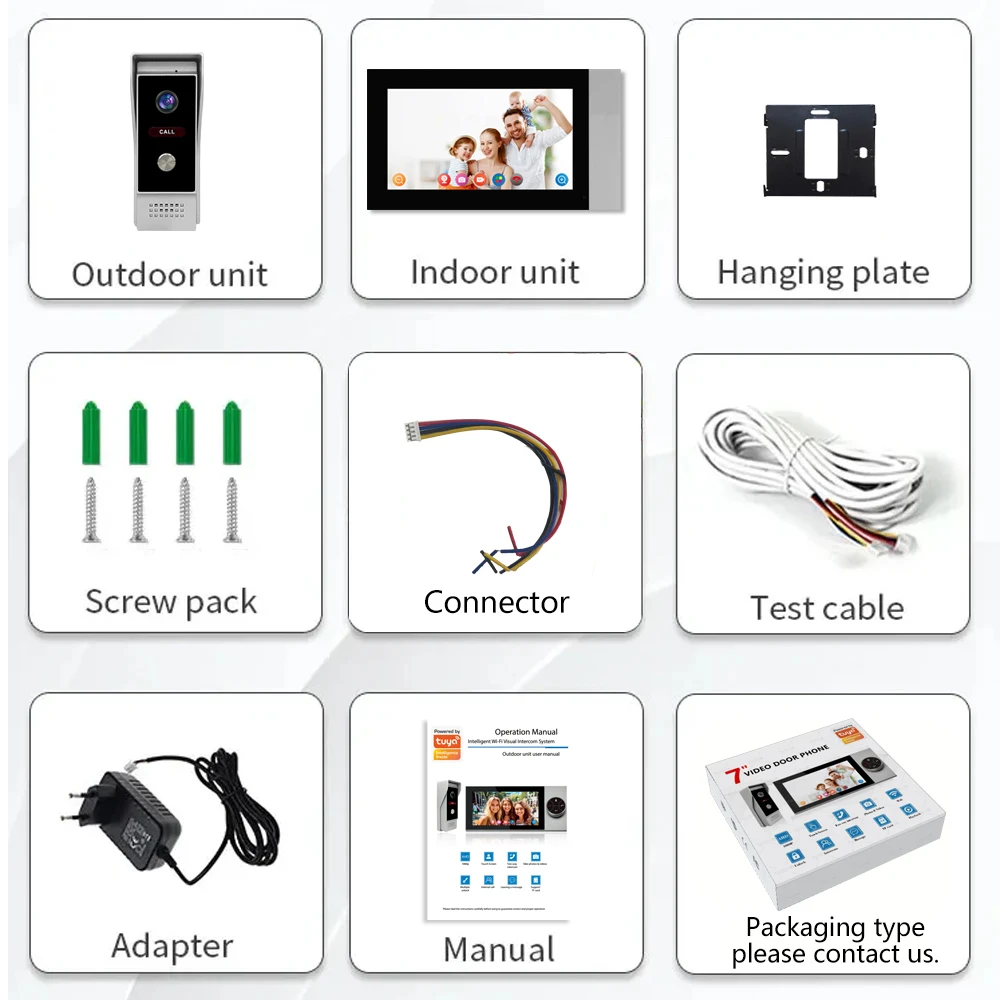 Tuya-Interphone vidéo AHD 1080P, sonnette de porte domestique, capture vidéo, 1 unité extérieure, 6 moniteurs, cartes TF 32G, 7 pouces