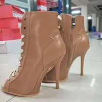 Fashion Summer Genuine Leather Jazz Dance Shoes Sexy High Heels Peep Toe Ankle Boots For Women New Brown Sandals Female - Image 5
