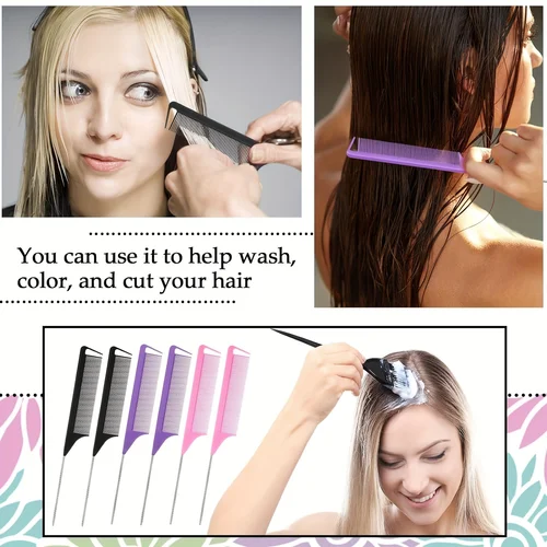 Imagen 2 del producto Juego de peines de cola puntiaguda de 30 piezas, adecuado para el diseño del peinado, dientes de peine de plástico y mango de metal, peine peinado resistente al calor