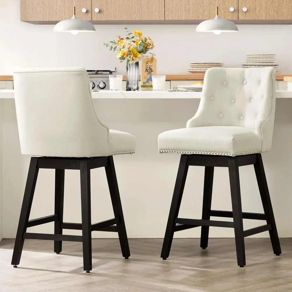 

Swivel Bar Stools Counter Height, 26" Upholstered Swivel Counter Stools with Back Set of 2, Modern Kitchen Island Stools with So