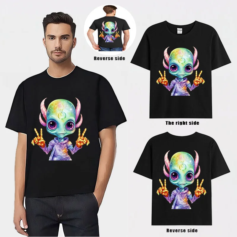 

Space alien 3D creative happy cartoon pattern men's top clothing short sleeve T-shirt outdoor hunting boys must have a top