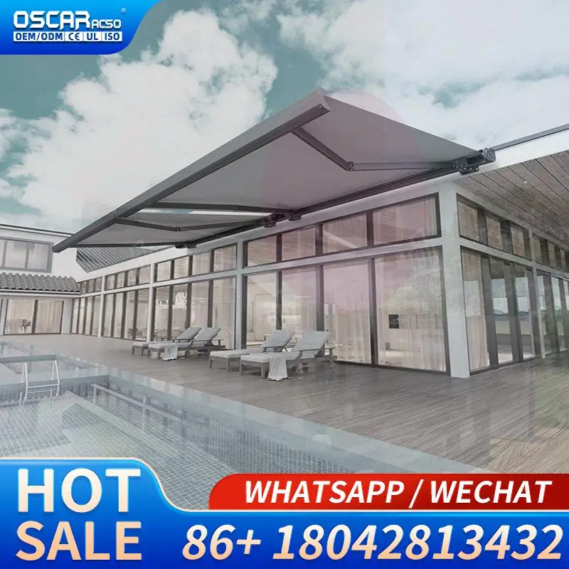 Motorized Retractable Folding Arm Awning Heavy Duty Acrylic Outdoor Sail for Garden Patio Balcony Retractable Awning