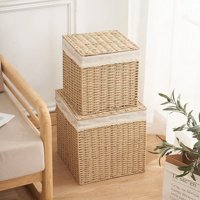 

Straw storage basket, hand-woven storage basket, snack storage box, dirty clothes basket