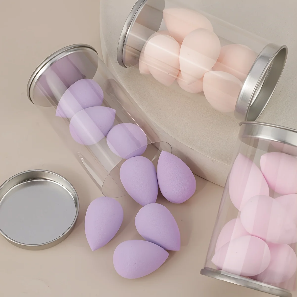 طقم إسفنجة مكياج صغيرة مكون من 7 قطع على شكل بيضة لكريم الأساس/الآلة الكونسيلر/المسحوق |   خلاطات رطبة وجافة بحجم مناسب للسفر، خالية من اللاتكس ولا تسبب الحساسية