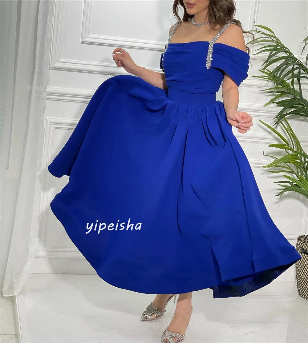 Jiayigong maglia squisita di alta qualità con paillettes drappeggiate Prom a-line Off-the-shoulder abito da sera su misura Midi dressevening