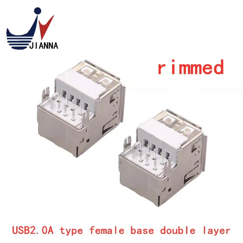 USB2.0A female base AF90 female base bending needle double layer with harpoon fixed sinking plate USB interface 1PCS