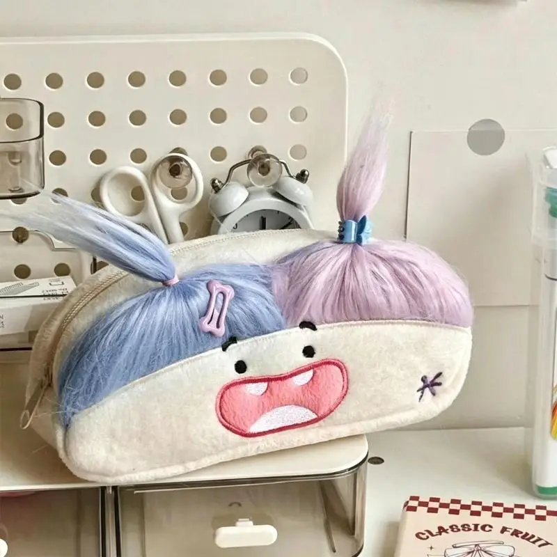  Writing Tool Storage Case with a Playful Character Exterior, Embroidered Face, Soft Plush Feel, and Secure Closure