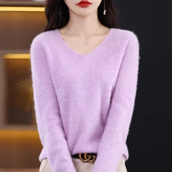 Cashmere Sweater Women's 100%Merino Wool V-Neck Fashion Pullover Winter And Autumn Pullover Basic Knitted Top Wholesale Discount