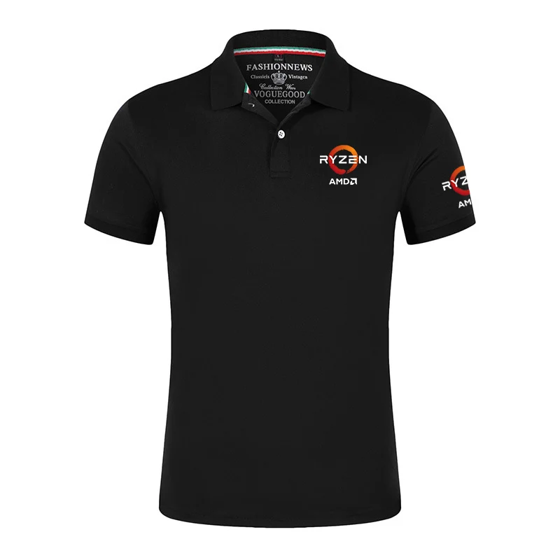 2025 Summer New Style Man's CPU AMD RYZEN Print Solid Color High Street Fashion Breathable Lapel Thin Polo Shirt
