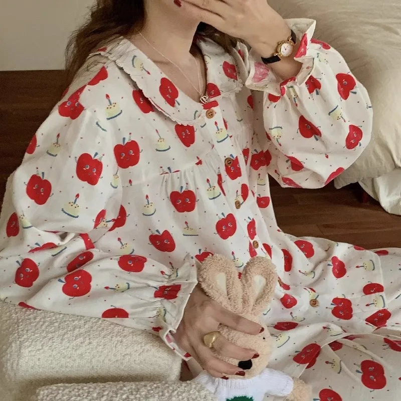 

Pjs Set Women's Pajama Set Women's Warm Winter Pajamas Fashionable Home Clothes, Pajamas Cute Soft Pajama Set Apple Long Sleeves
