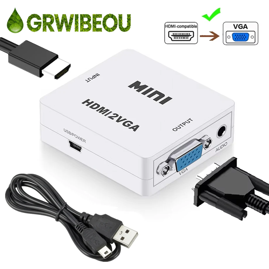 

GRWIBEOU HDMI-compatible to VGA Converter With Audio Adapter for Notebook Xbox 360 DVD PC HD 1080P TV Box Projector