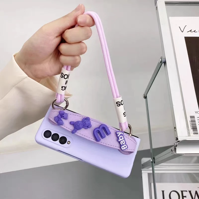 Fashion Lavender Bracelet Necklace Lanyard Case For Samsung Galaxy Z Fold 6 Z Fold 5 4 Z Fold 3 2 5G Wriststrap Cover Capa Etui