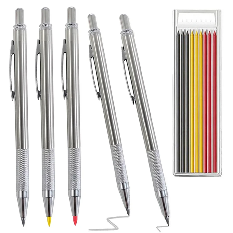 2.8mm All Metal Automatic Pencil Solid Woodworking Architectural Design Marker Pen 2B Lead Core Deep Hole Marking Pencil