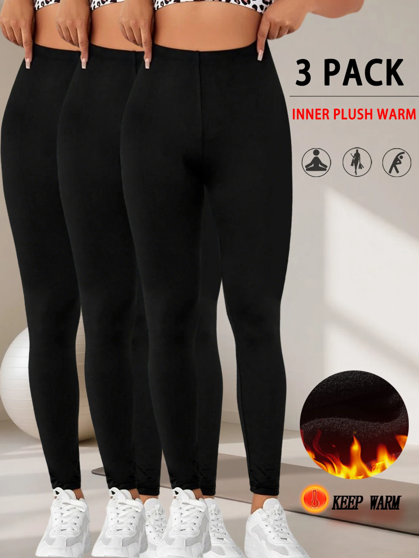 

Комплект из трех женских леггинсов из флиса. Дизайн с низкой посадкой идеально подходит для бега, йоги и сохранения комфортных во время тренировок.