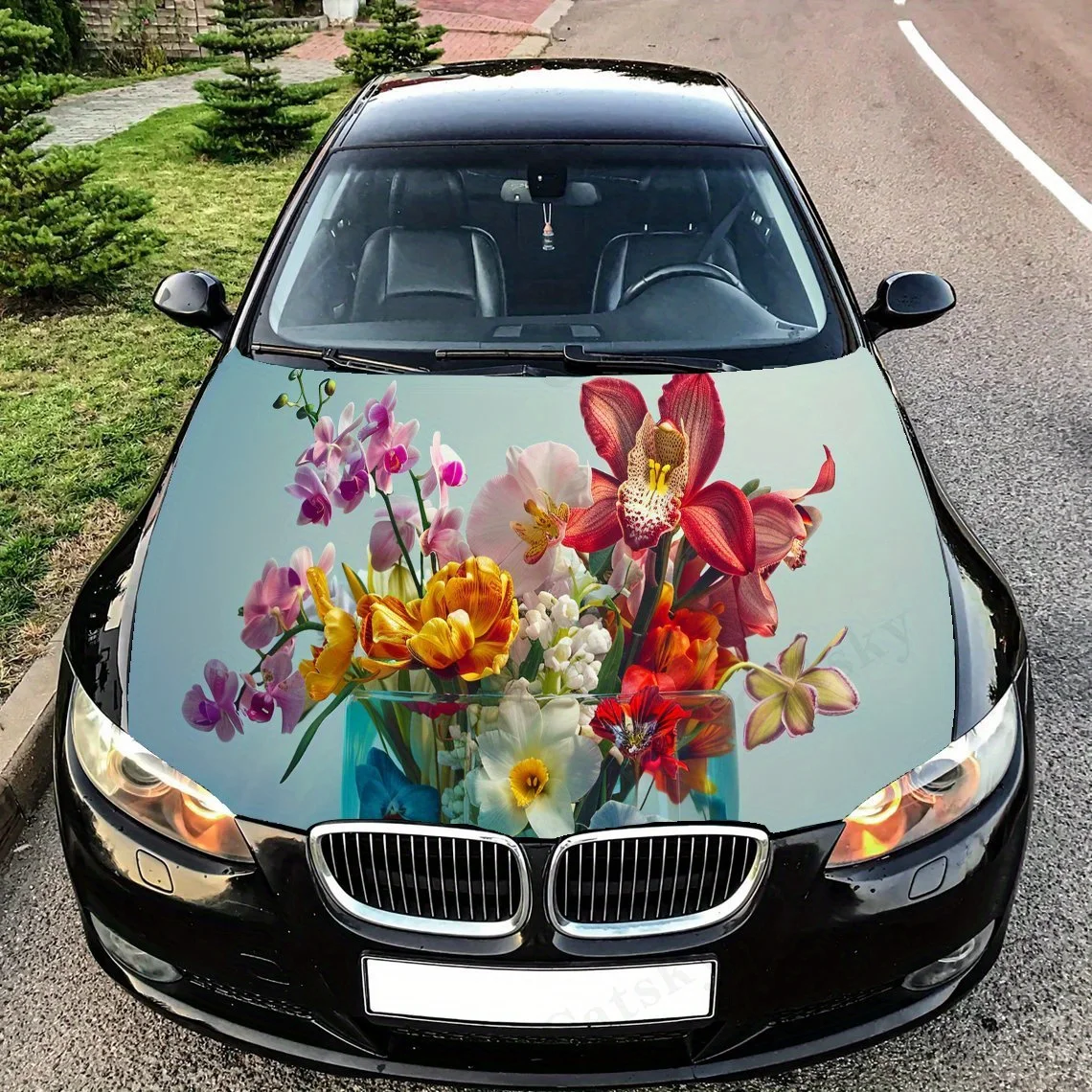

Bouquets of flowers print,car hood stickers,PVC waterproof Self adhesive car hood sticker,car hood decoration protection sticker