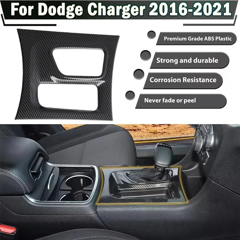 

For Dodge Charger 2016-2021 Carbon Fiber Central Control Gear Shift Panel Decorative Trim Sticker ABS Car Styling Accessory